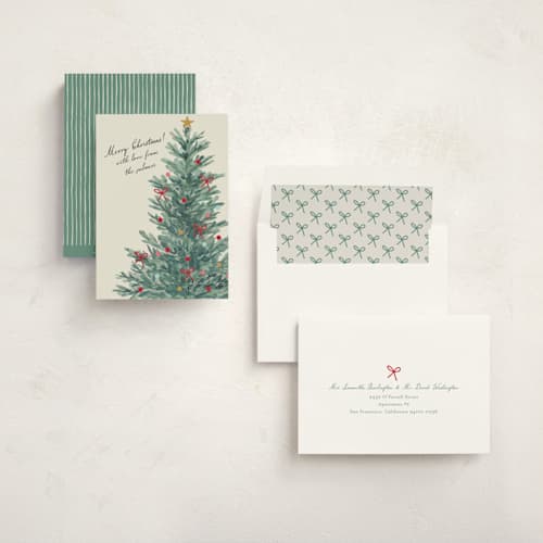 This is a spruce non photo holiday cards with standard by Stacey Meacham called christmasy printing on signature in standard