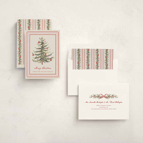 This is a poinsettia non photo holiday cards with standard by Sarah Knight called needlepoint tree printing on signature in standard