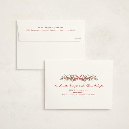 This is a poinsettia non photo holiday cards with standard by Sarah Knight called needlepoint tree printing on signature in standard