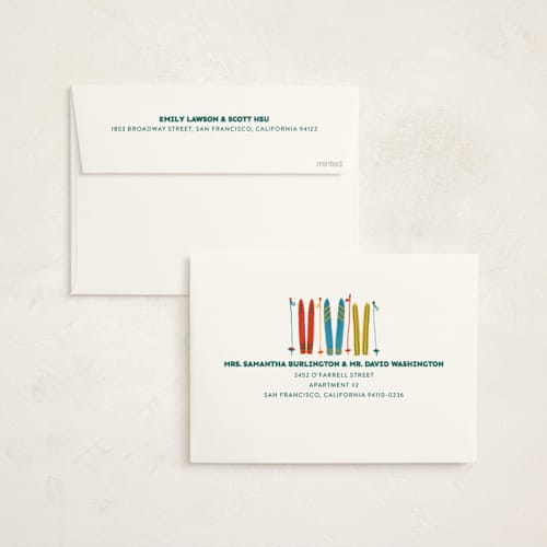 This is a sky non photo holiday cards with standard by Erika Firm called ski patrol printing on signature in standard