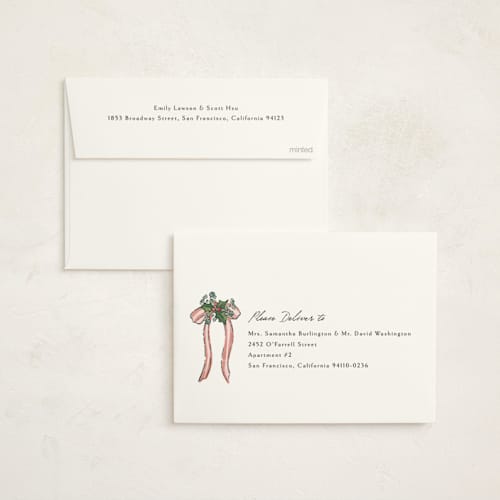 This is a coral non photo holiday cards with standard by Chris Griffith called holiday etching printing on signature in standard