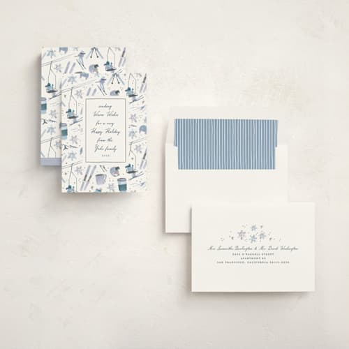 This is a midnight non photo holiday cards with standard by Alethea and Ruth called ski pattern printing on signature in standard