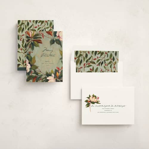 This is a wintermint non photo holiday cards with standard by Wendy Keller called magnolias printing on signature in standard