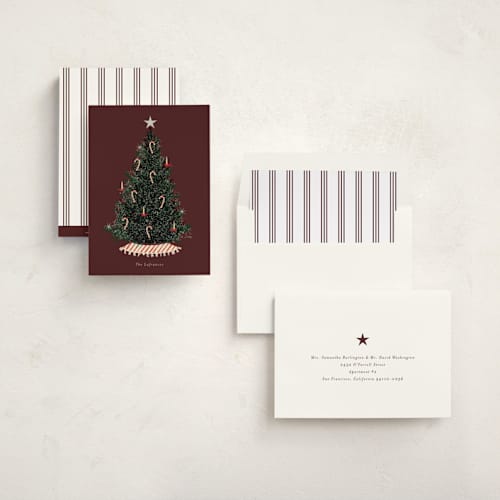 This is a merlot non photo holiday cards with standard by Baumbirdy called old fashioned printing on signature in standard