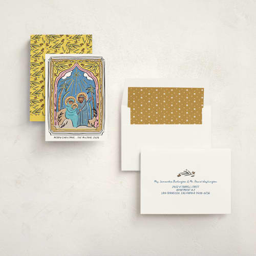 This is a halo non photo holiday cards with standard by Becky Nimoy called holy family printing on signature in standard