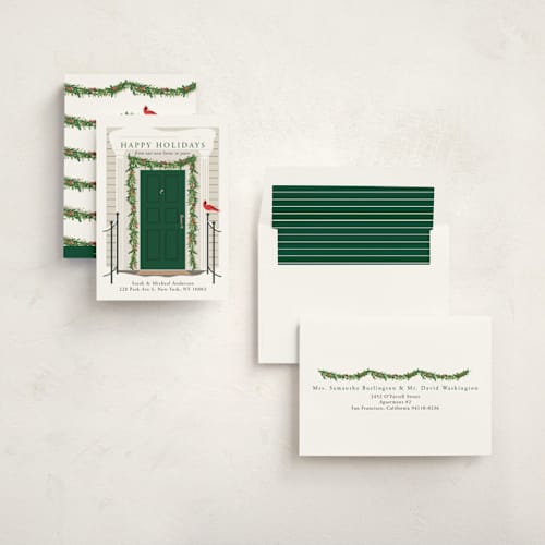 This is a pine non photo holiday cards with standard by Susan Moyal called from our home to yours printing on signature in standard