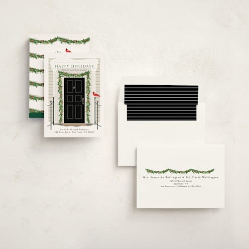 This is a midnight non photo holiday cards with standard by Susan Moyal called from our home to yours printing on signature in standard