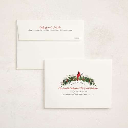 This is a crimson non photo holiday cards with standard by Susan Moyal called holiday window printing on signature in standard