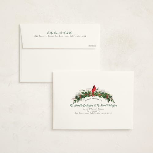 This is a pine non photo holiday cards with standard by Susan Moyal called holiday window printing on signature in standard