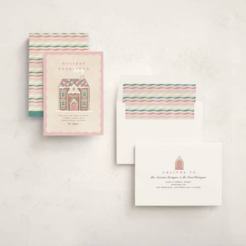 This is a cotton candy non photo holiday cards with standard by Pixel and Hank called holiday greetings printing on signature in standard