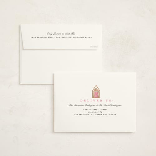 This is a cotton candy non photo holiday cards with standard by Pixel and Hank called holiday greetings printing on signature in standard