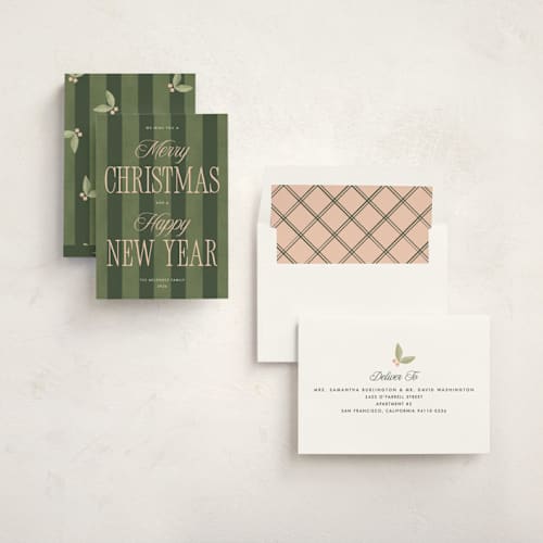 This is a pine non photo holiday cards with standard by Robert and Stella called striped type printing on signature in standard