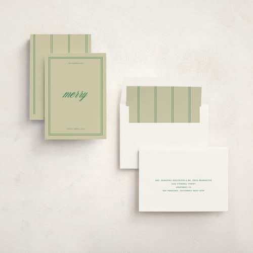 This is a emerald non photo holiday cards with standard by Jen Ramsey called merry merry printing on signature in standard