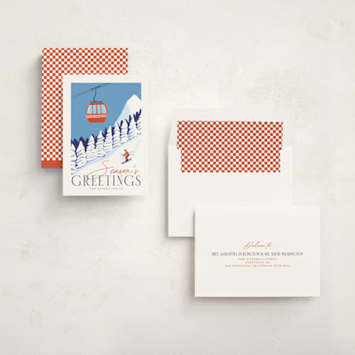 This is a sky non photo holiday cards with standard by Kaydi Bishop called vintage ski poster printing on signature in standard