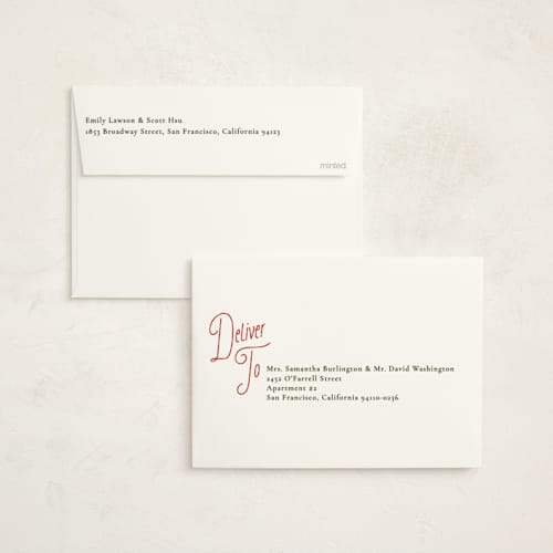 This is a stocking non photo holiday cards with standard by Creo Study called vintage script printing on signature in standard