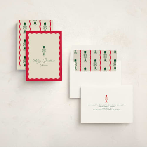 This is a poinsettia non photo holiday cards with standard by Jen Ramsey called holiday nutcracker printing on signature in standard