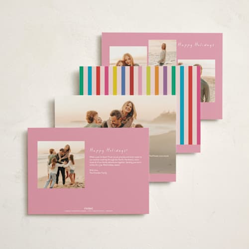 This is a blush non photo holiday cards with standard by Morgan Kendall called playful letters printing on signature in standard