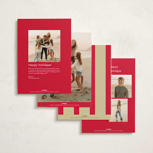 This is a crimson non photo holiday cards with standard by Jen Ramsey called holiday cheer printing on signature in standard