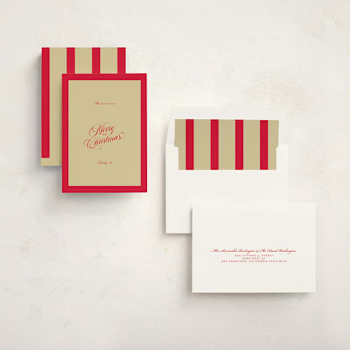 This is a crimson non photo holiday cards with standard by Jen Ramsey called holiday cheer printing on signature in standard