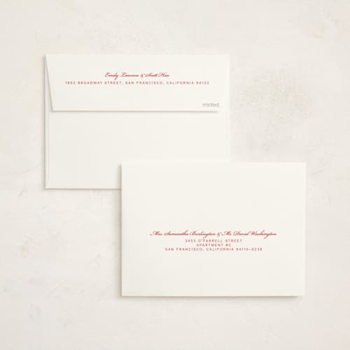 This is a crimson non photo holiday cards with standard by Jen Ramsey called holiday cheer printing on signature in standard