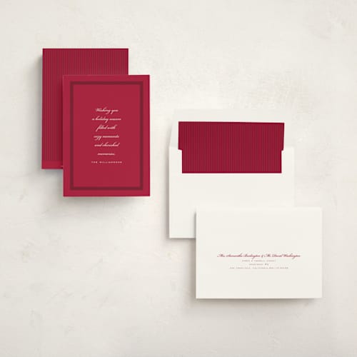 This is a cranberry non photo holiday cards with standard by Stacy Maalouf called simplicity printing on signature in standard