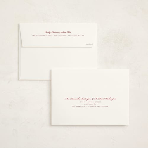 This is a cranberry non photo holiday cards with standard by Stacy Maalouf called simplicity printing on signature in standard