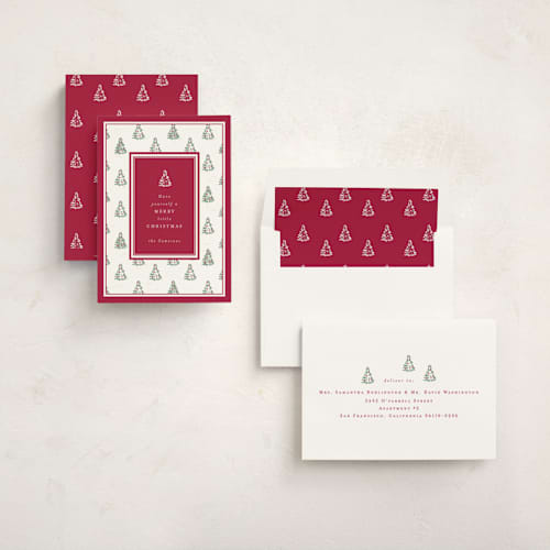 This is a mulberry non photo holiday cards with standard by Corinne Malesic called little trees printing on signature in standard