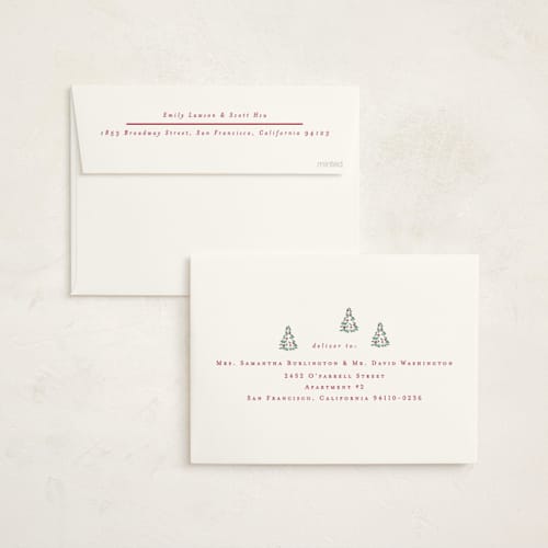 This is a mulberry non photo holiday cards with standard by Corinne Malesic called little trees printing on signature in standard