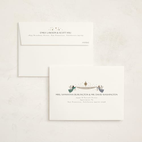 This is a midnight non photo holiday cards with standard by Alethea and Ruth called god with us nativity printing on signature in standard
