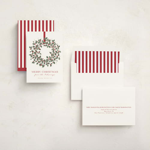 This is a holly non photo holiday cards with standard by Kacey Kendrick Wagner called classic wreath printing on signature in standard