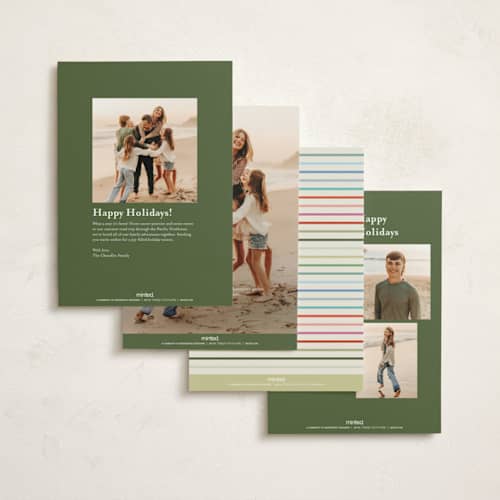 This is a fruitcake non photo holiday cards with standard by Pixel and Hank called peace love cheer printing on signature in standard