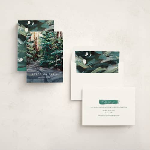This is a wintermint non photo holiday cards with standard by Holly Whitcomb called peaceful forest printing on signature in standard