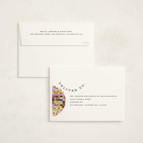 This is a sun non photo holiday cards with standard by Pixel and Hank called new year disco printing on signature in standard