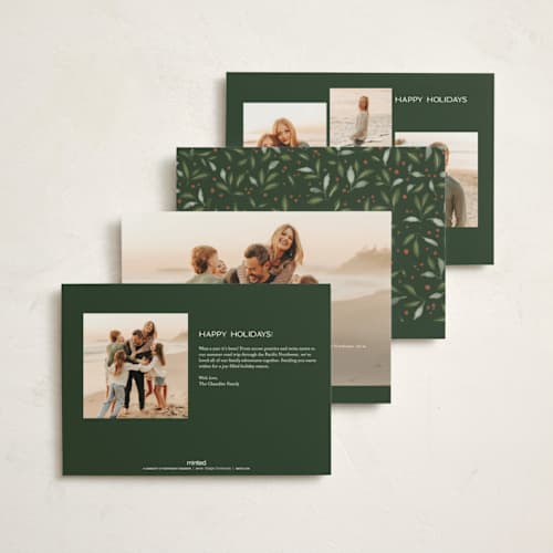 This is a pine non photo holiday cards with standard by Paula Pecevich called botanical merry printing on signature in standard