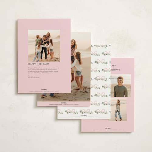 This is a blush non photo holiday cards with standard by Itsy Belle Studio called vintage bow tree printing on signature in standard