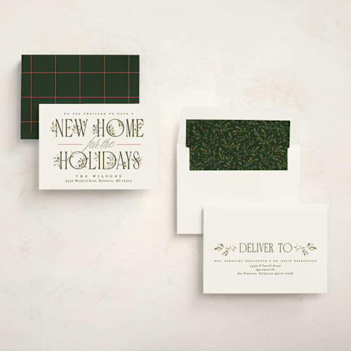 This is a festive non photo holiday cards with standard by Erin L. Wilson called hearth printing on signature in standard