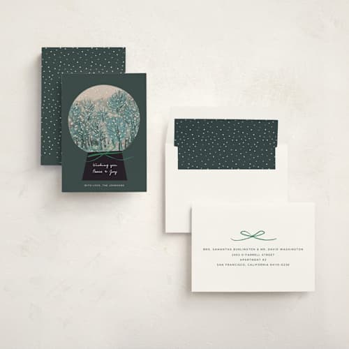 This is a deep sea non photo holiday cards with standard by Ani Somi called winter forest snow globe printing on signature in standard