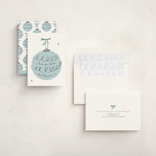 This is a frost non photo holiday cards with standard by Gwen Bedat called retro ornament printing on signature in standard