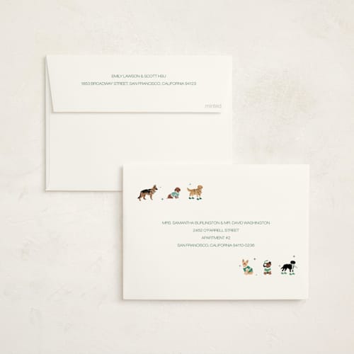 This is a ice non photo holiday cards with standard by tara berg called holiday dogs printing on signature in standard