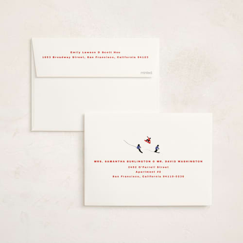 This is a blueberry non photo holiday cards with standard by Kampai Designs called ski season printing on signature in standard