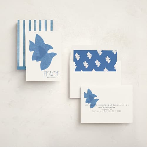 This is a royal non photo holiday cards with standard by Tamara Hilje called doves printing on signature in standard