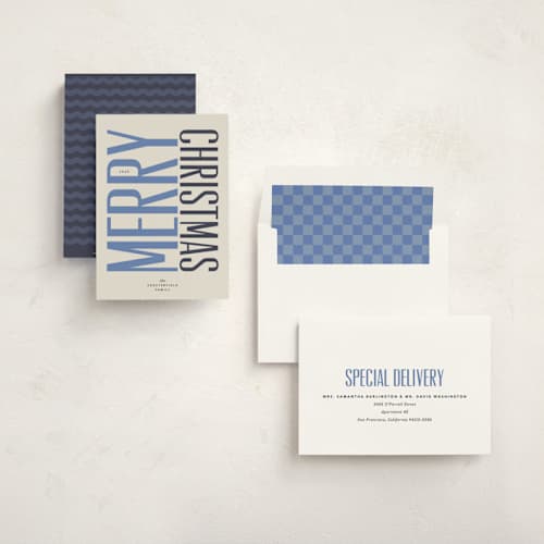 This is a starry night non photo holiday cards with standard by Carrie Moradi called headline printing on signature in standard