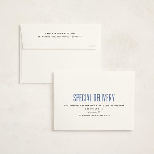 This is a starry night non photo holiday cards with standard by Carrie Moradi called headline printing on signature in standard