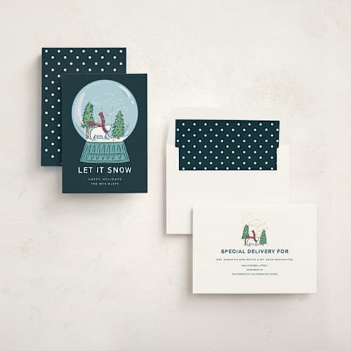 This is a polar plunge non photo holiday cards with standard by Lauren Jinhee called snow globe printing on signature in standard
