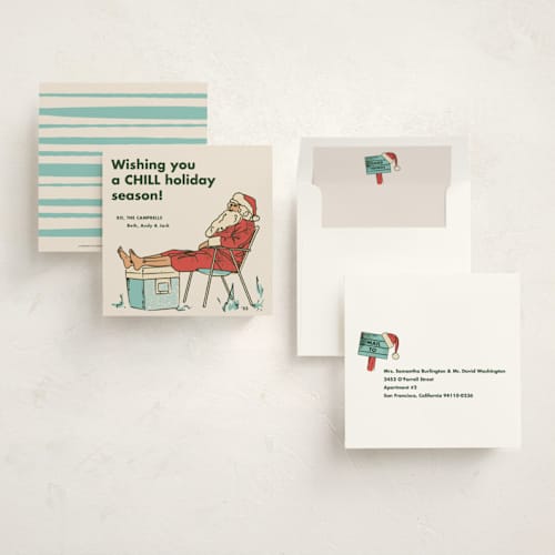 This is a seafoam non photo holiday cards with standard by Megan Davis called chill printing on signature in standard
