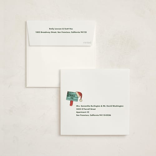 This is a seafoam non photo holiday cards with standard by Megan Davis called chill printing on signature in standard