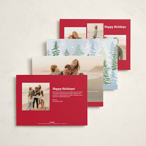 This is a cranberry non photo holiday cards with standard by Paper Sun Studio called dashing through the snow printing on signature in standard