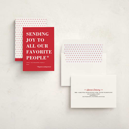 This is a candy apple non photo holiday cards with standard by Amy Payne called you made the list printing on signature in standard