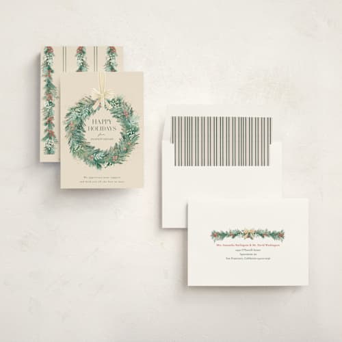 This is a vanilla non photo holiday cards with standard by frau brandt called natural wreath printing on signature in standard