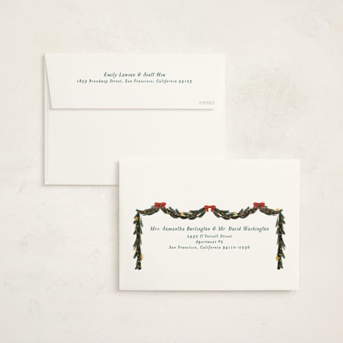 This is a dark turquoise non photo holiday cards with standard by Becky Nimoy called christmas window printing on signature in standard